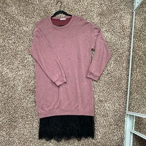 Gently worn Lush sweater dress with lace detailing at the hem